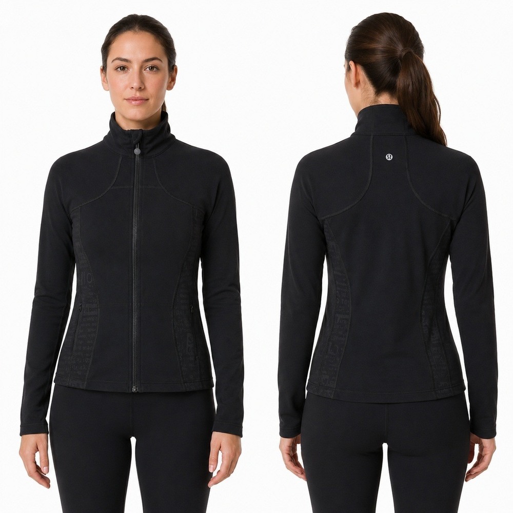Lululemon Athletica Jacket Forme Black Side Logo Print size 8 Pockets Full Zip